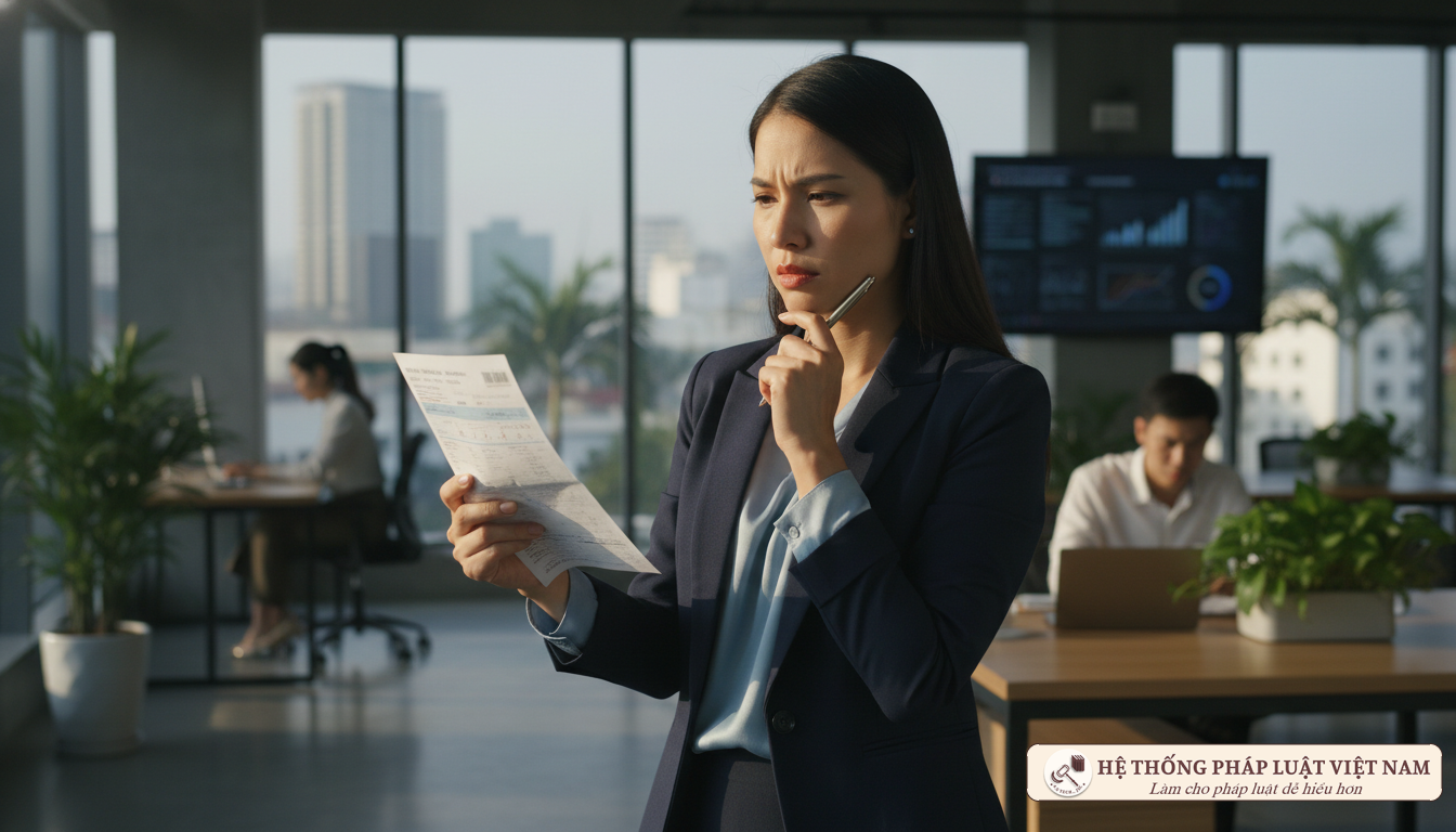 Nhân viên văn phòng xem hóa đơn điện