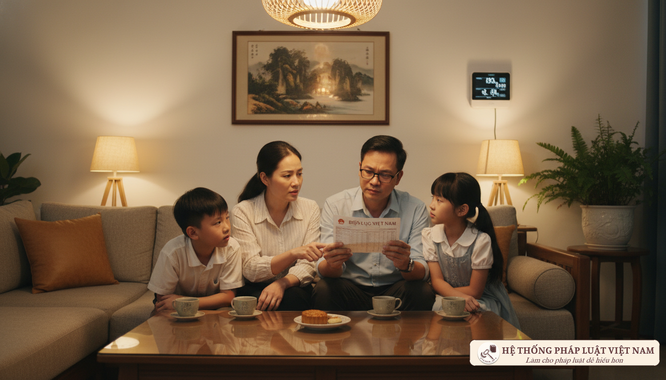 Gia đình Việt Nam xem hóa đơn tiền điện