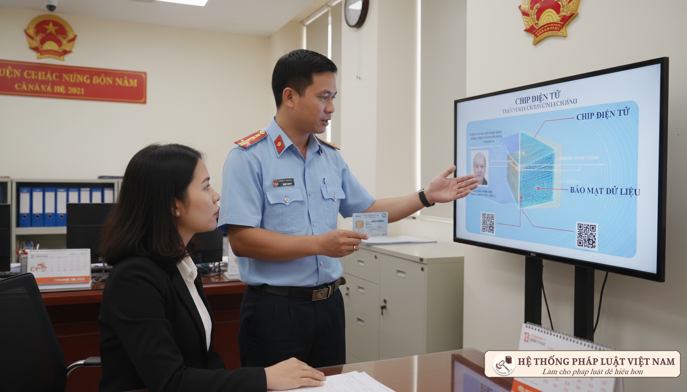 Cán bộ công an hướng dẫn về thẻ CCCD