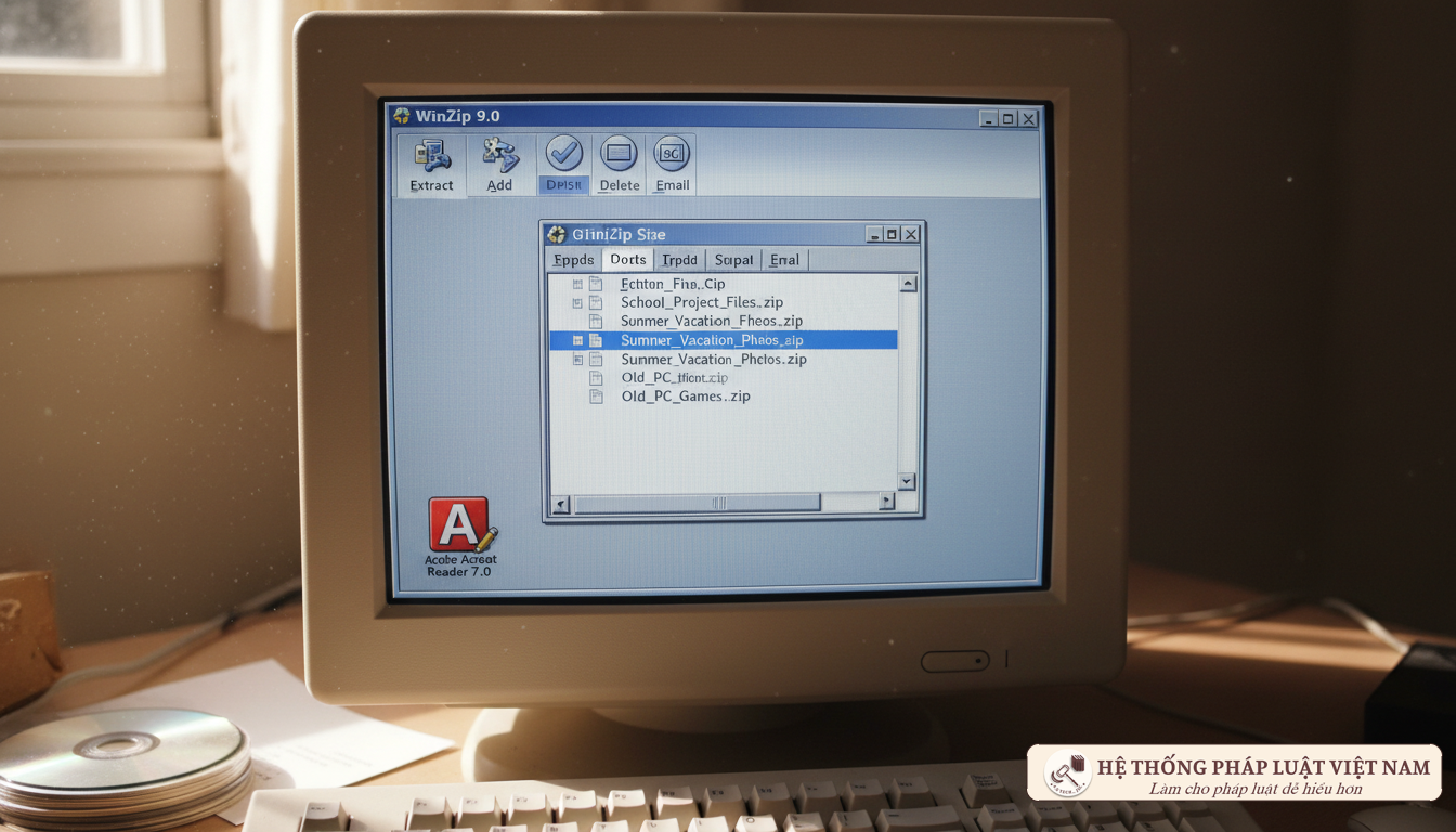 Giao diện phần mềm WinZip và Acrobat Reader năm 2006