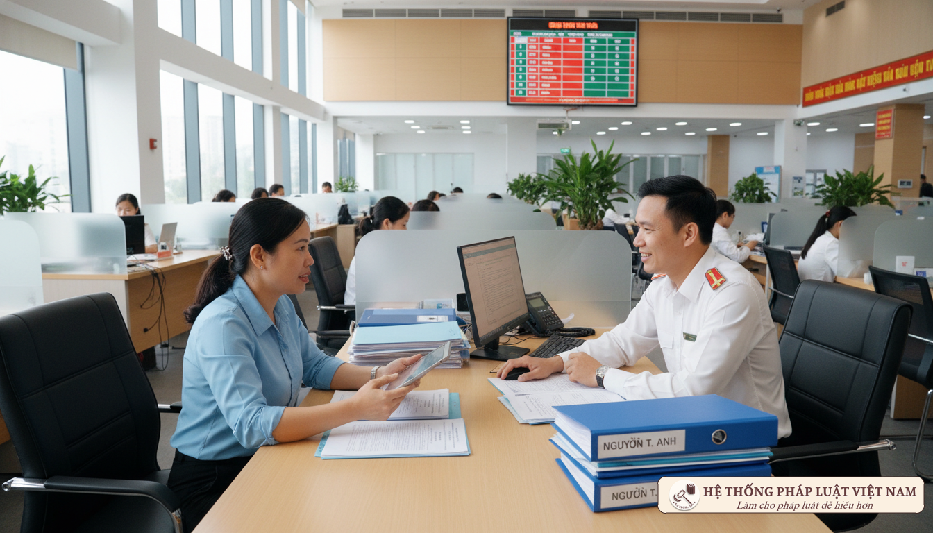 Người dân làm thủ tục đất đai tại bộ phận một cửa