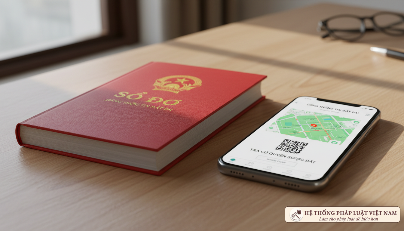 Sổ đỏ và điện thoại thông minh làm thủ tục online