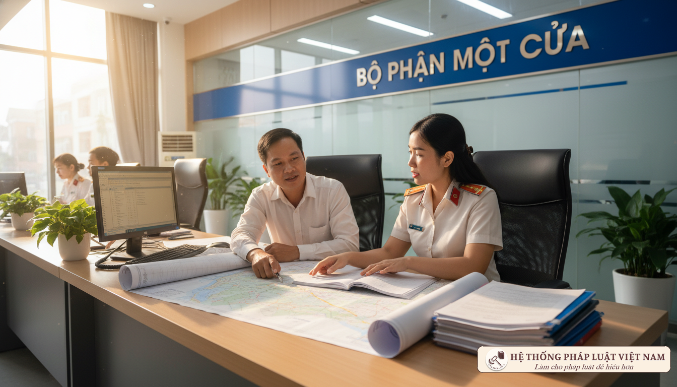 Người dân làm thủ tục đất đai tại bộ phận một cửa