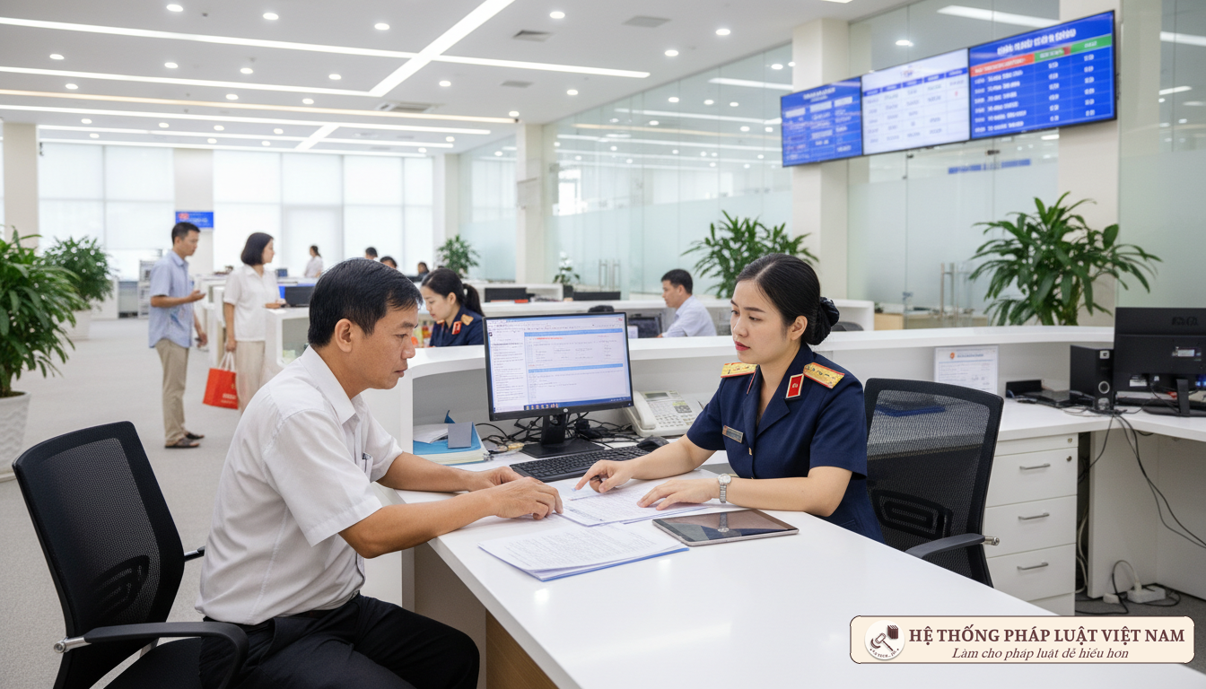 Người dân làm thủ tục cấp Sổ đỏ tại bộ phận một cửa