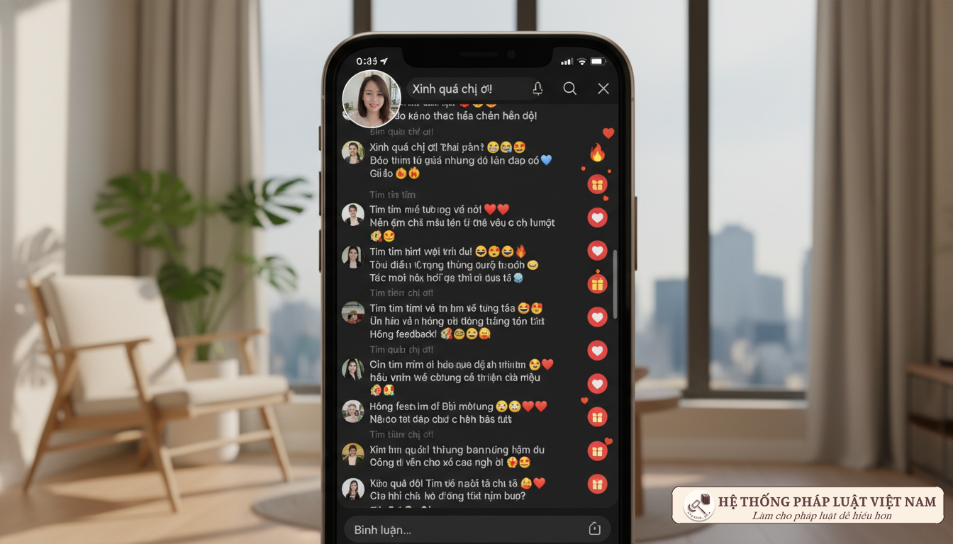 Màn hình điện thoại hiển thị livestream với nhiều tương tác