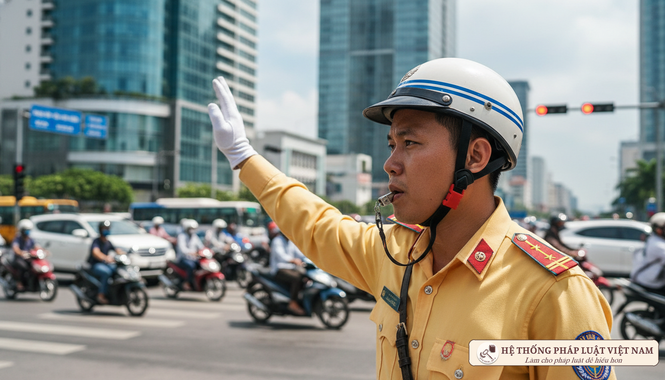 Cảnh sát giao thông Việt Nam làm nhiệm vụ