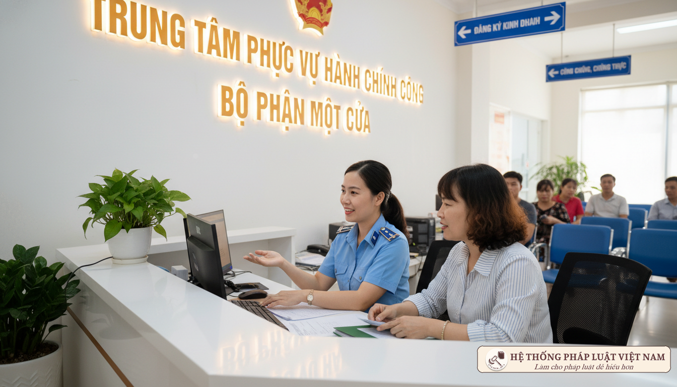 Cán bộ tiếp dân tại bộ phận một cửa