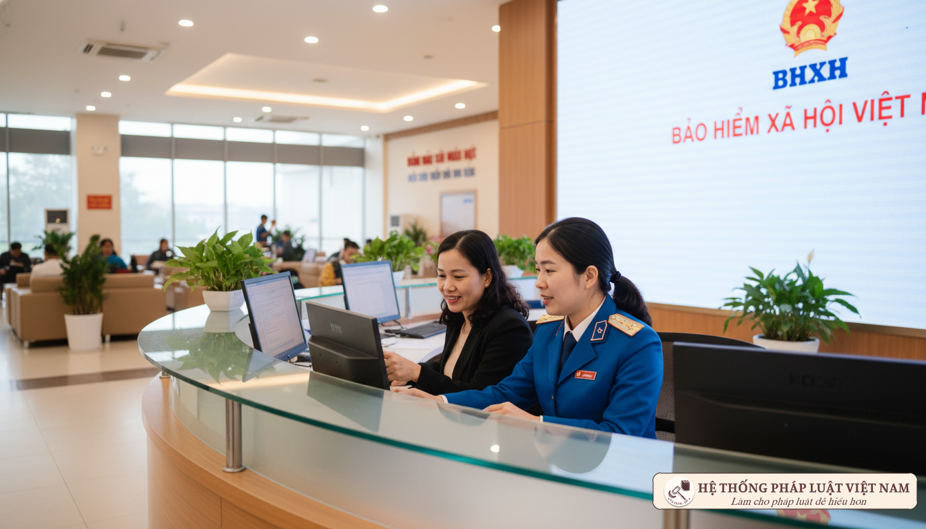 Cán bộ BHXH hướng dẫn người dân