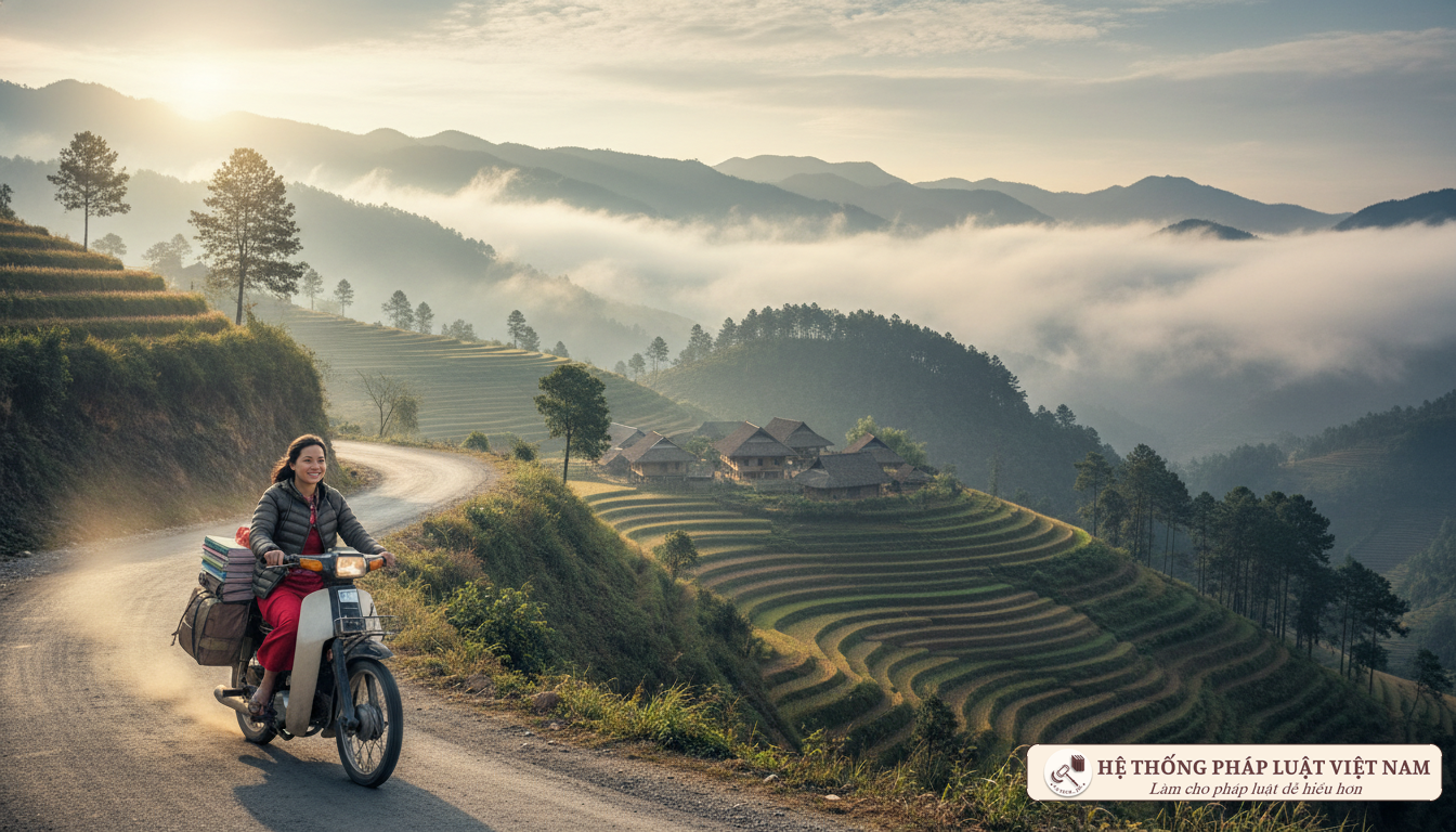Giáo viên di chuyển trên đường núi vùng cao Việt Nam