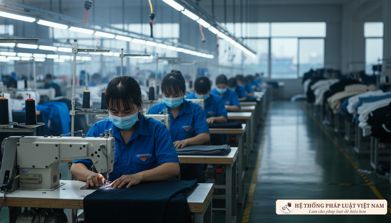 Công nhân làm việc tại nhà máy may mặc hiện đại