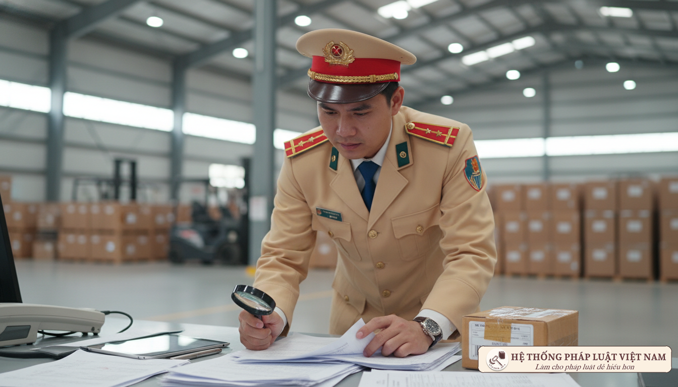 Cán bộ hải quan Việt Nam kiểm tra hàng hóa và chứng từ