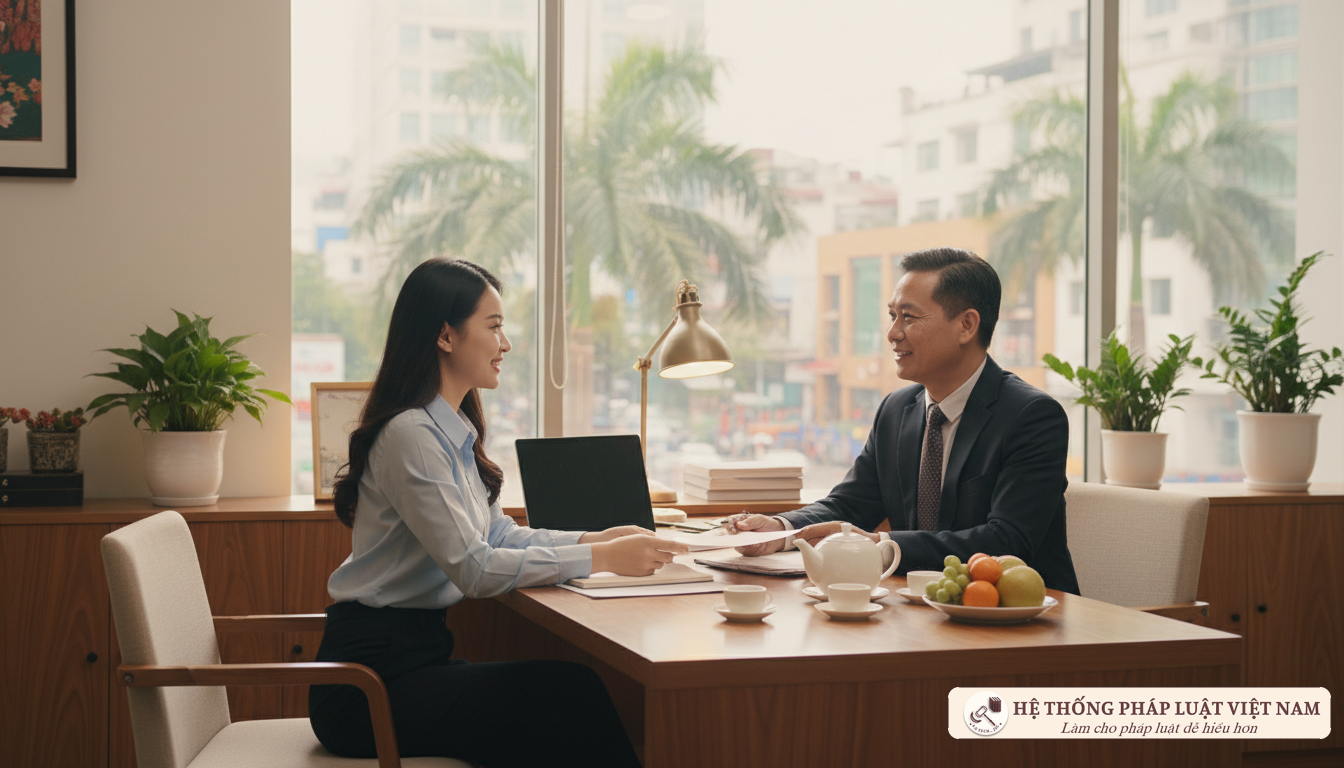 Cuộc họp giữa nhân viên nữ và quản lý nhân sự