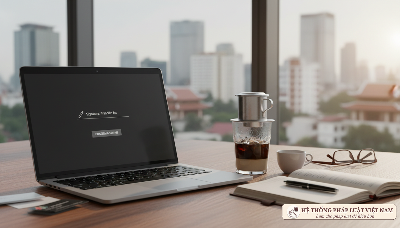 Giao diện ký số điện tử trên máy tính văn phòng