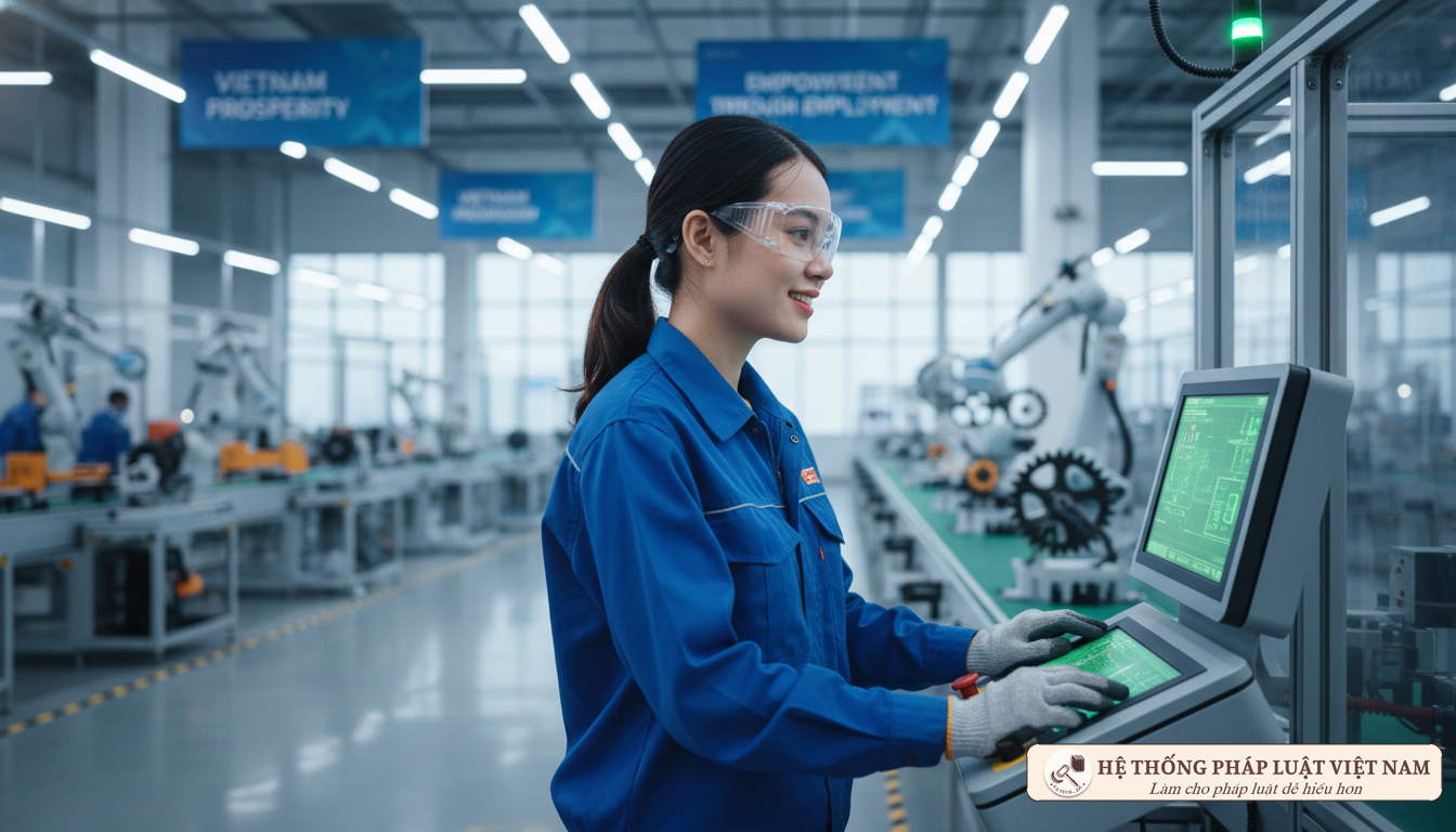 Công nhân làm việc tại nhà máy hiện đại