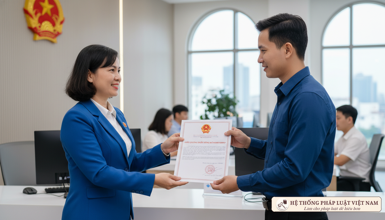 Cán bộ tiếp nhận hồ sơ cấp lại đăng ký kinh doanh