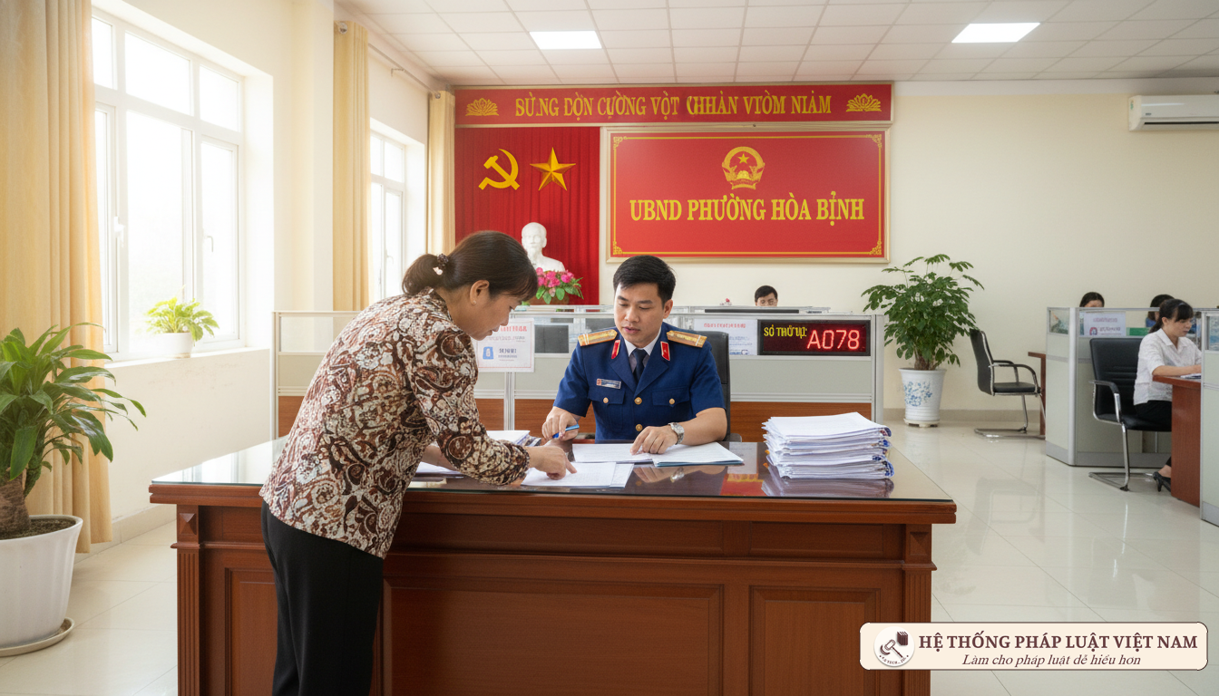 Cán bộ UBND hướng dẫn làm thủ tục khai sinh