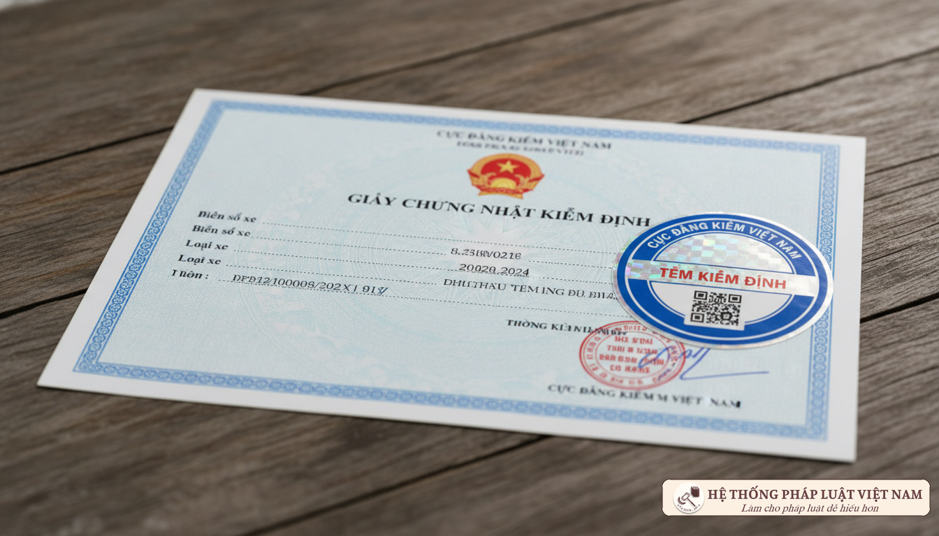 Cận cảnh Giấy chứng nhận và Tem kiểm định xe cơ giới