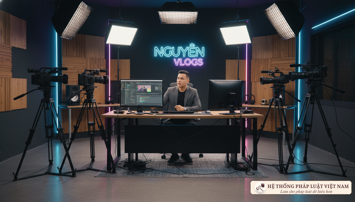 YouTuber chuyên nghiệp đang làm việc trong studio