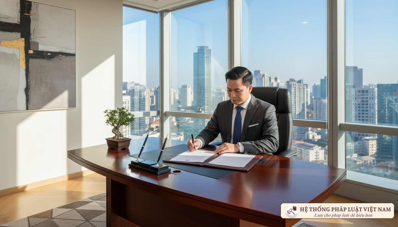 Doanh nhân ký giấy ủy quyền tại văn phòng