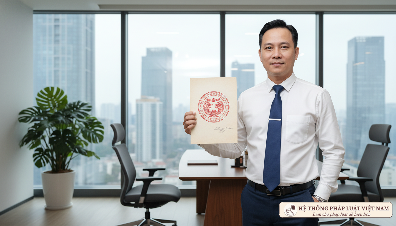 Cán bộ pháp lý kiểm tra hồ sơ và con dấu doanh nghiệp