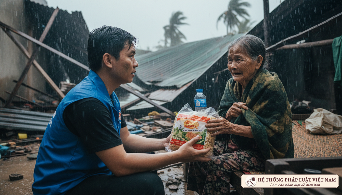 Sẻ chia khó khăn cùng đồng bào vùng lũ Tình nguyện viên hỗ trợ nhu yếu phẩm cho người cao tuổi vùng lũ