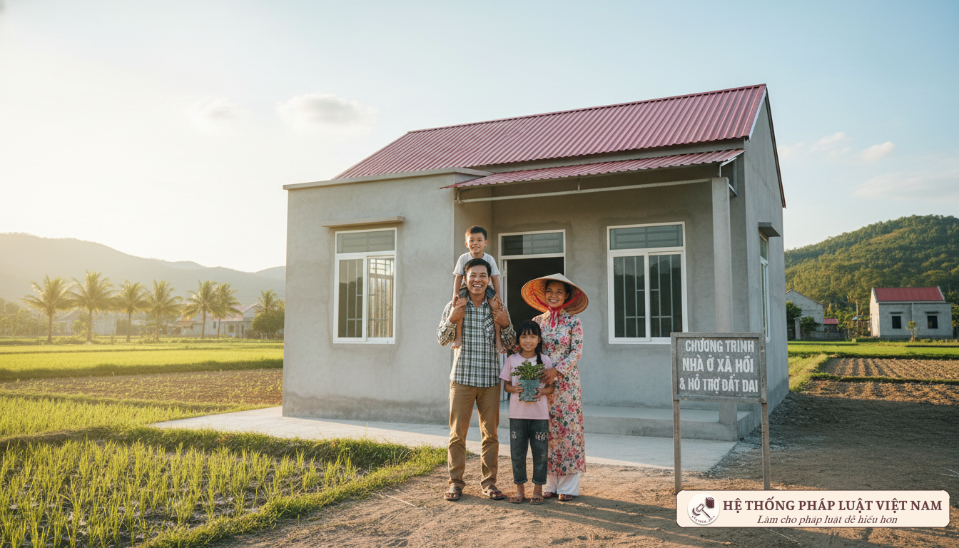 Chính sách hỗ trợ đất ở cho người nghèo Gia đình Việt Nam hạnh phúc trước ngôi nhà mới
