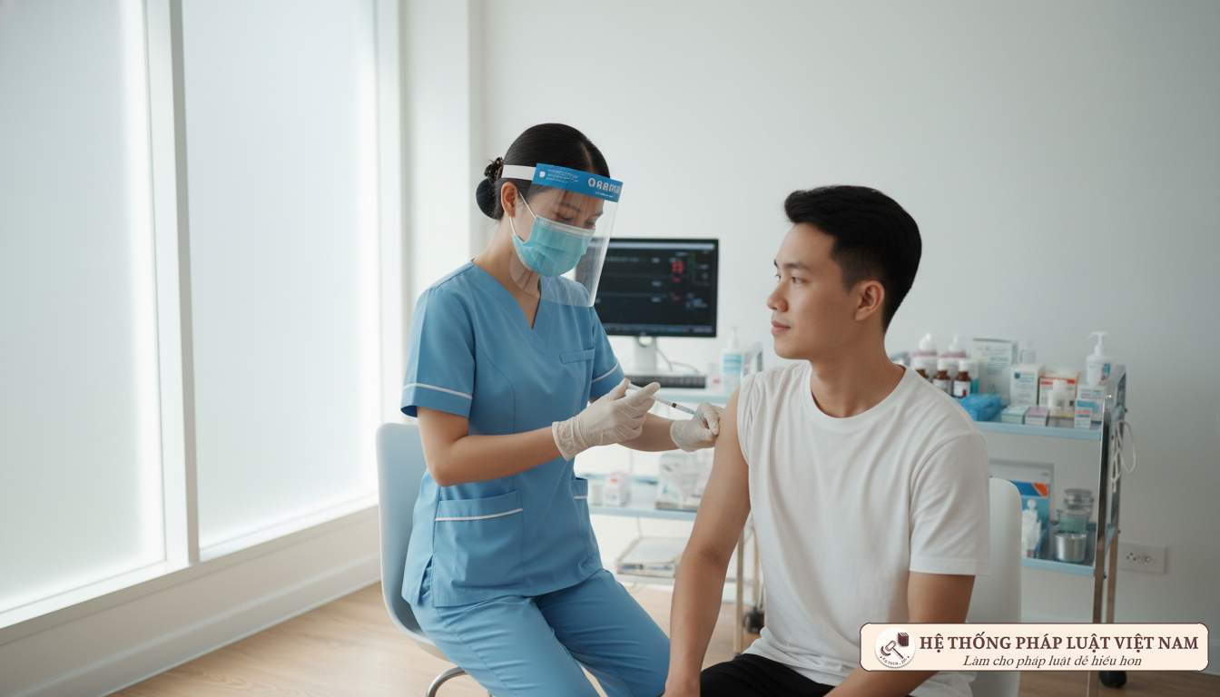 Y tá Việt Nam đang thực hiện tiêm chủng cho bệnh nhân