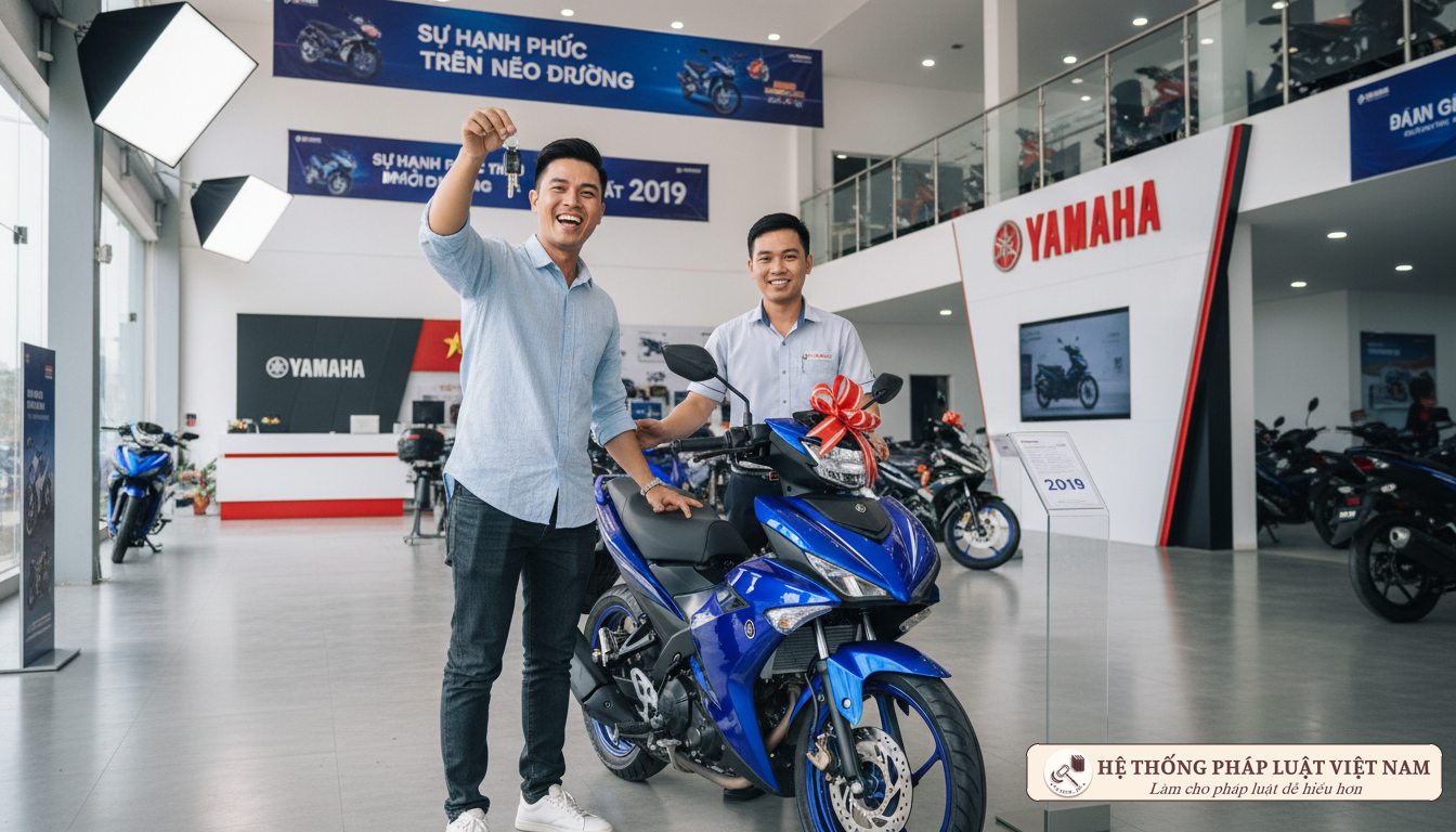 Người dân làm thủ tục mua xe máy năm 2019