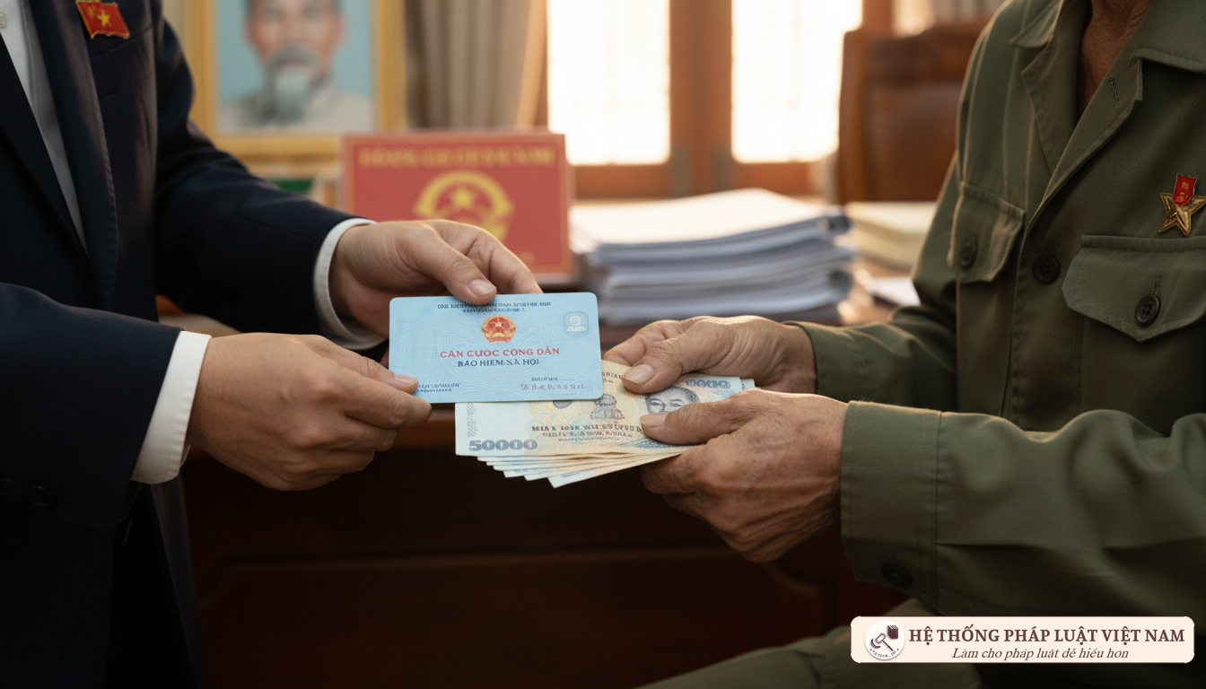 Cán bộ chi trả trợ cấp cho thương binh