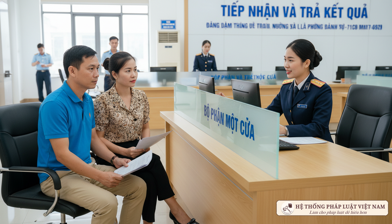 Cán bộ tiếp nhận hồ sơ tại bộ phận một cửa
