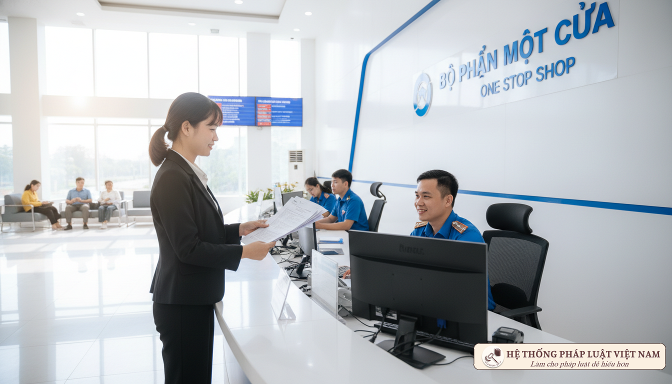 Người dân làm thủ tục đổi bằng lái xe tại bộ phận một cửa