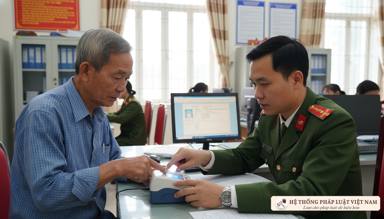 Cán bộ công an hướng dẫn làm CCCD gắn chip