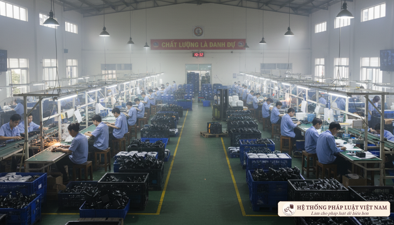 Công nhân làm việc tại nhà máy sản xuất