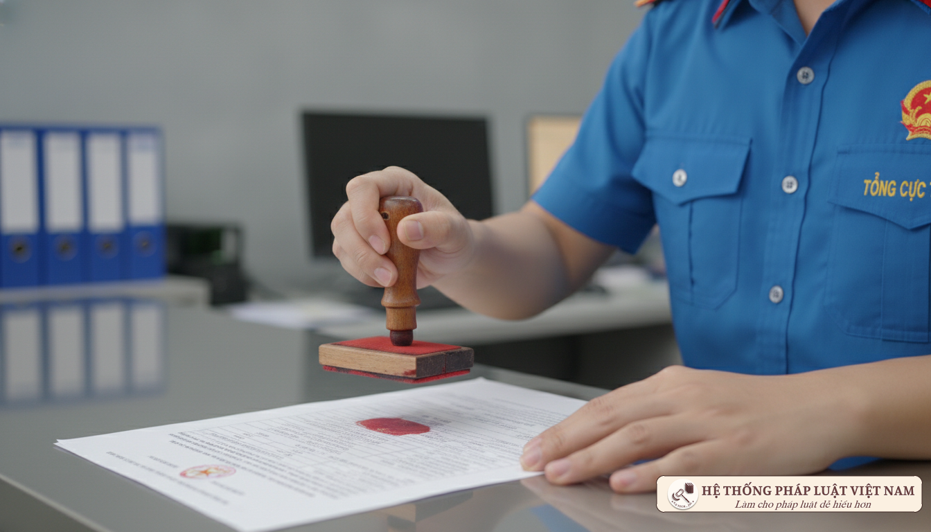Cán bộ thuế đóng dấu hồ sơ tạm ngừng kinh doanh