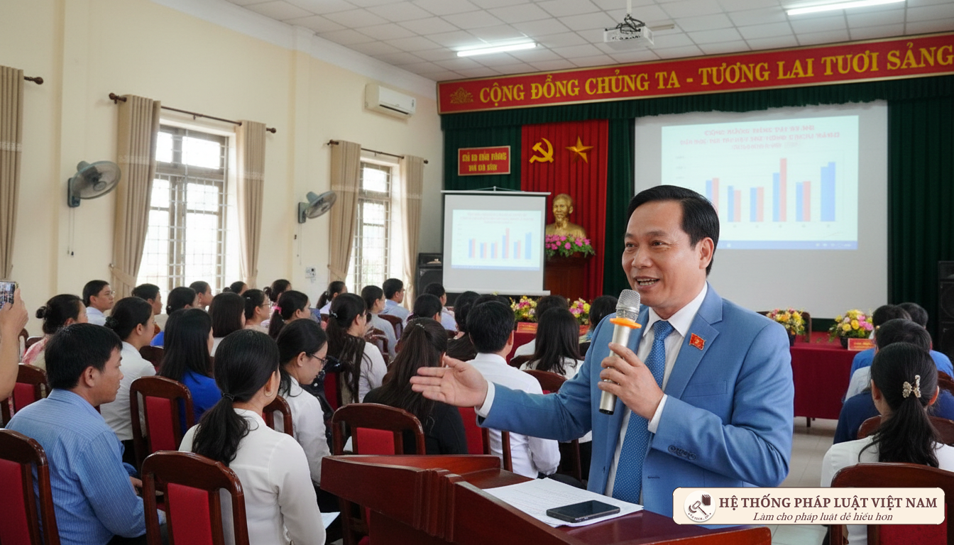Cán bộ cơ sở tuyên truyền cho người dân