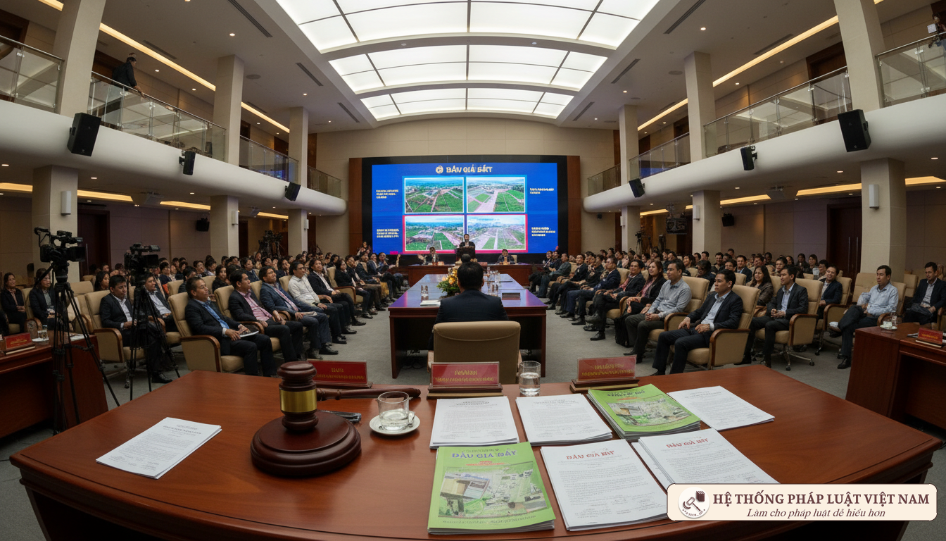 Quang cảnh một buổi đấu giá đất tại Việt Nam
