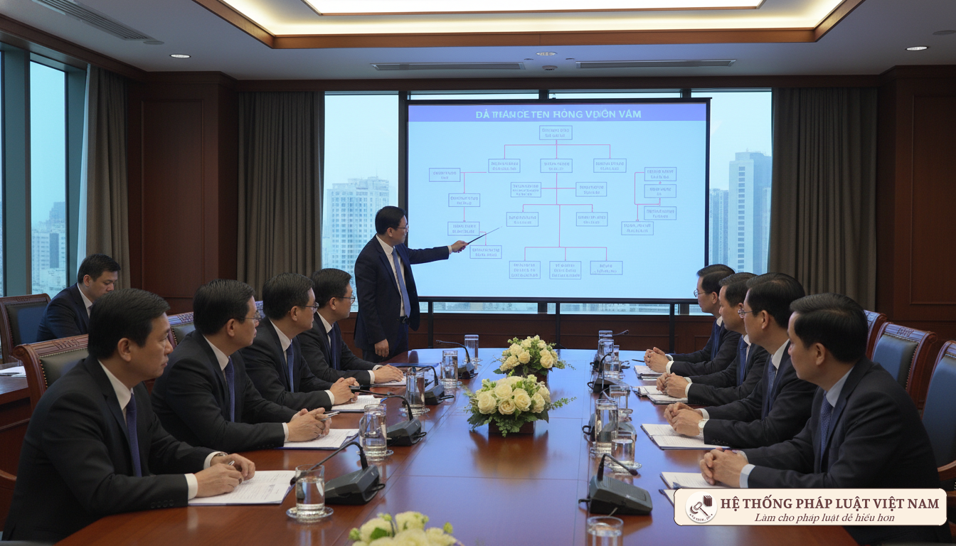 Các quan chức chính phủ thảo luận về sơ đồ tổ chức