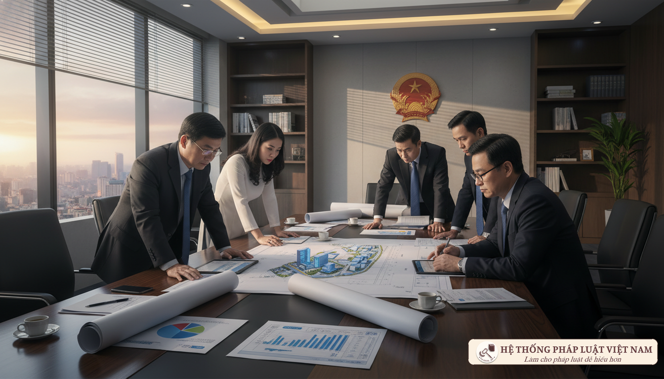 Cán bộ nhà nước thảo luận về dự án đầu tư công