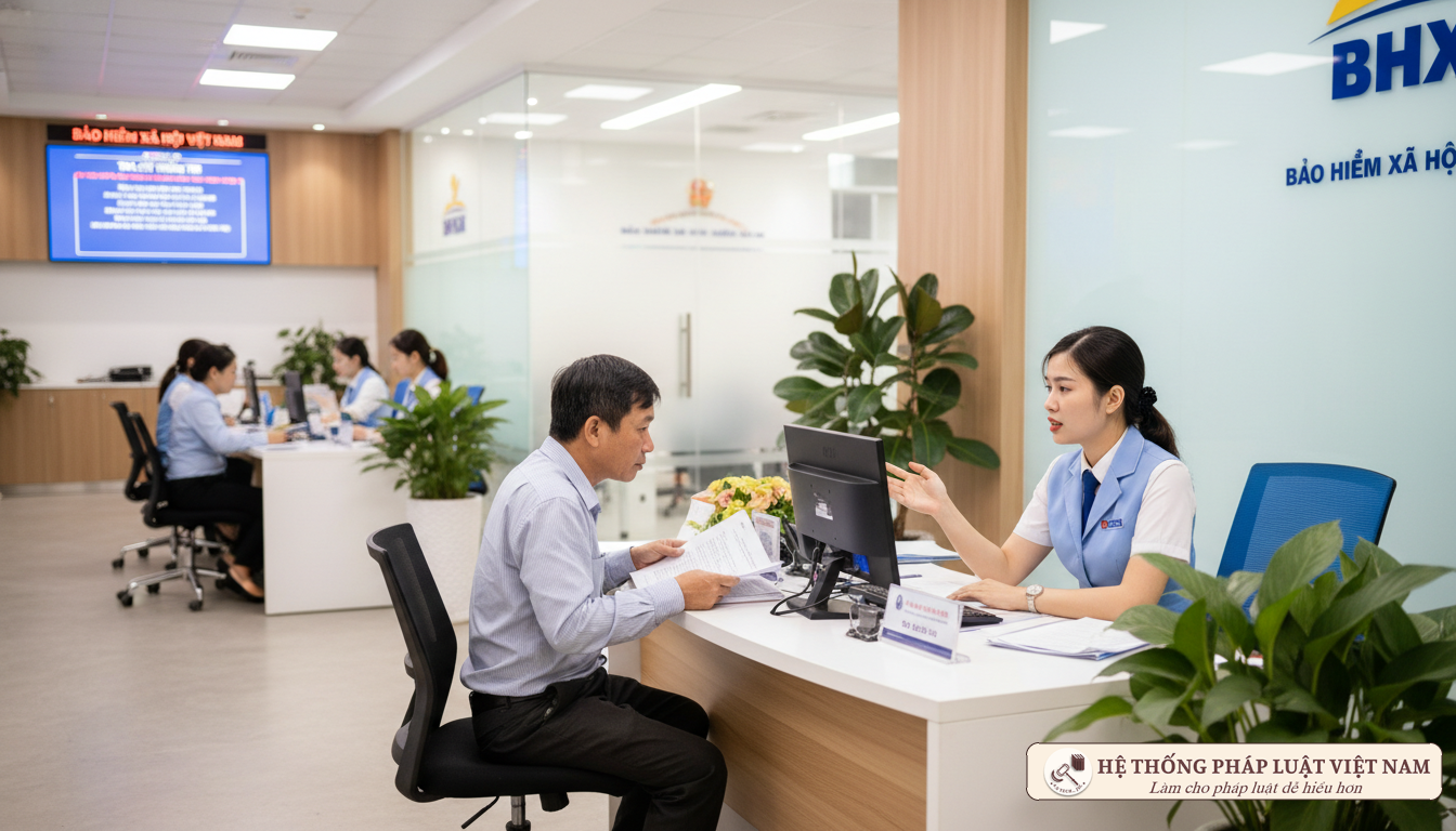 Cán bộ BHXH tư vấn cho người dân về chính sách bảo hiểm