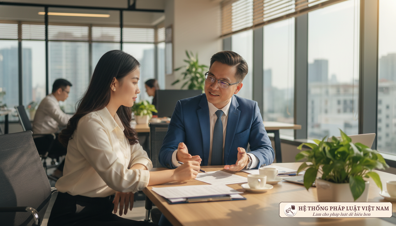 Quản lý nhân sự trao đổi với nhân viên về vị trí công việc