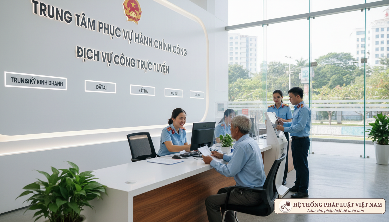 Cán bộ tiếp nhận hồ sơ đất đai tại bộ phận Một cửa