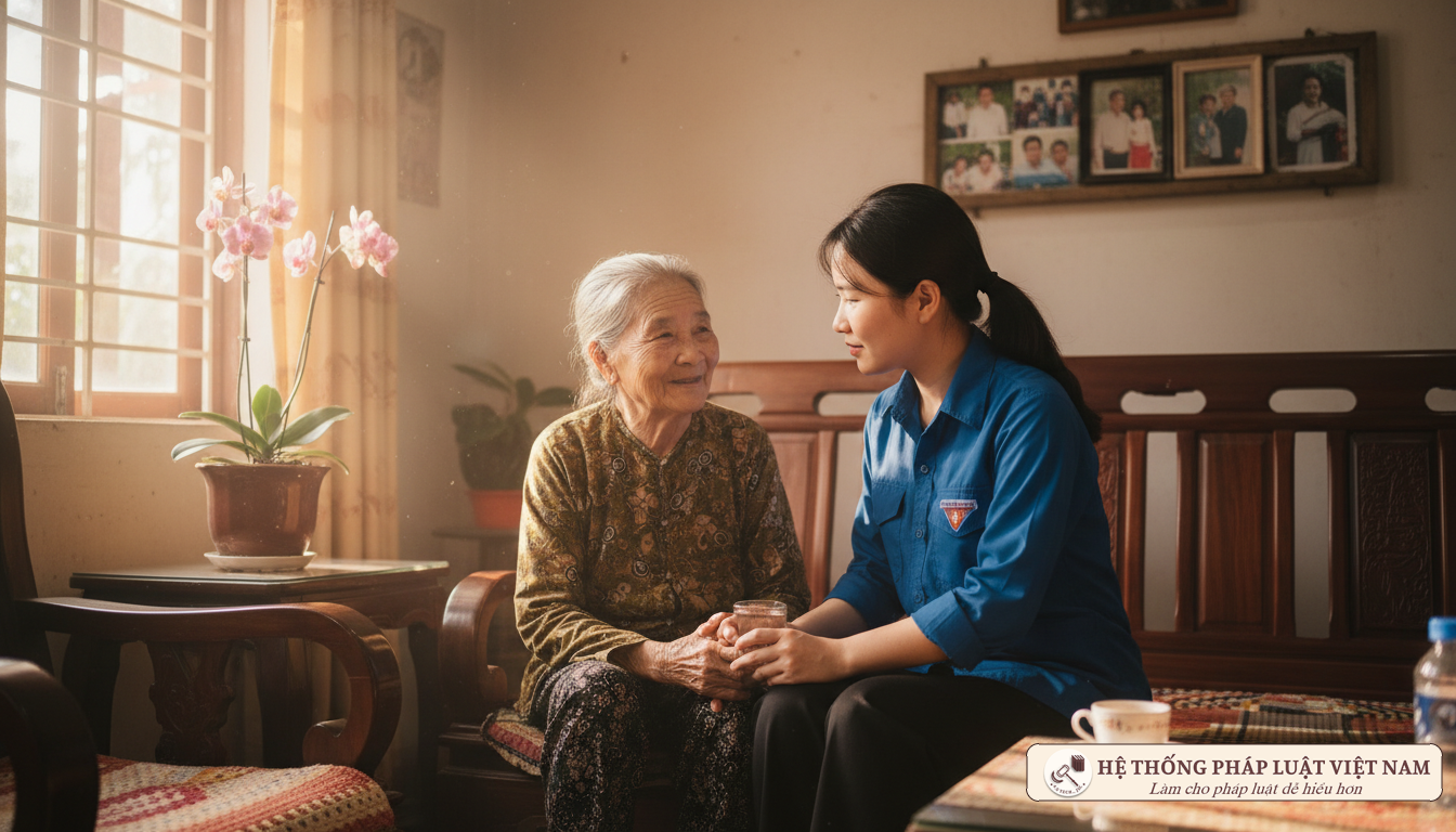 Cán bộ xã hội hỗ trợ người cao tuổi