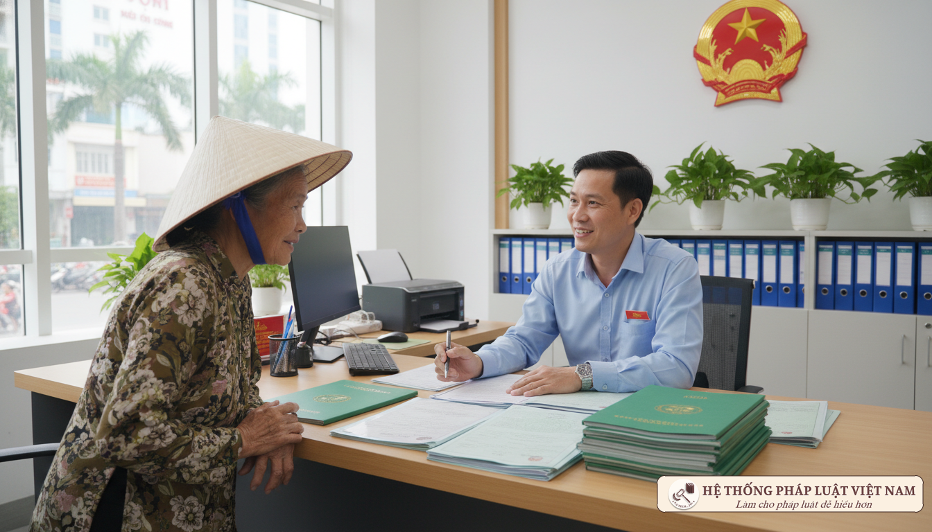 Cán bộ hướng dẫn người dân làm thủ tục đất đai
