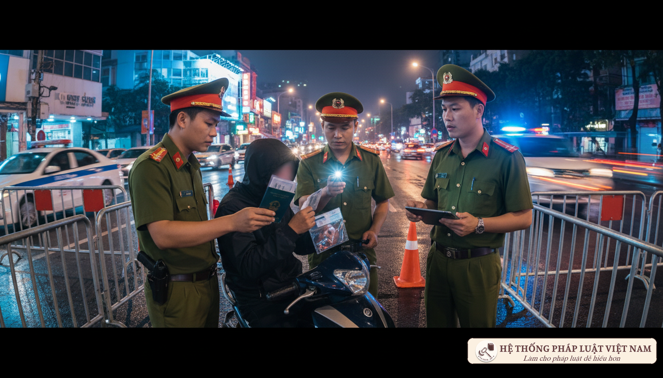 Lực lượng chức năng kiểm tra giấy tờ đi đường ban đêm tại TP.HCM
