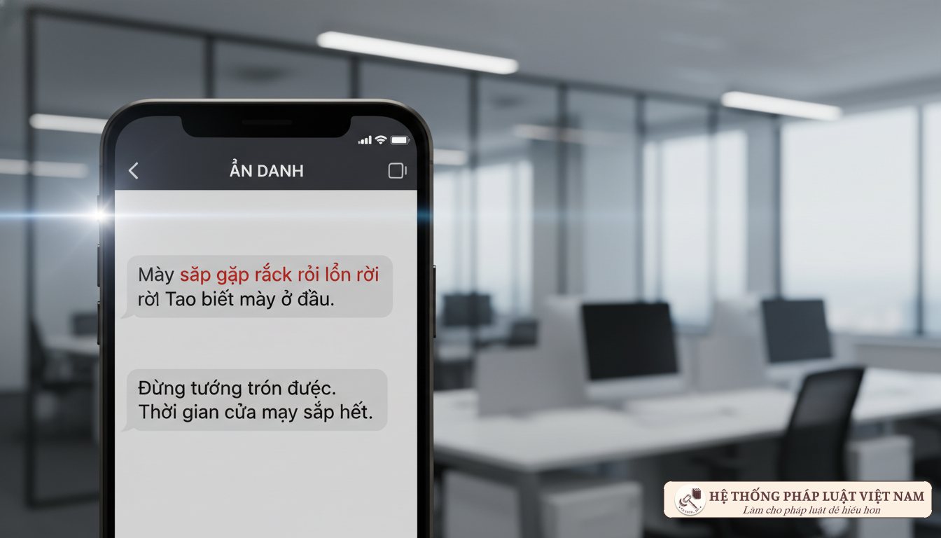 Màn hình điện thoại hiển thị tin nhắn đe dọa