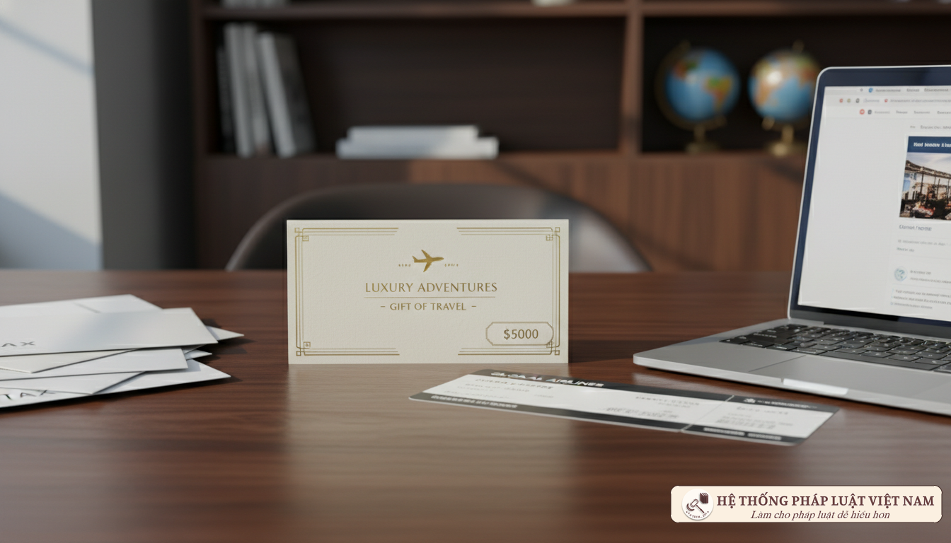 Voucher du lịch cá nhân chịu thuế TNCN Voucher du lịch và vé máy bay trên bàn làm việc