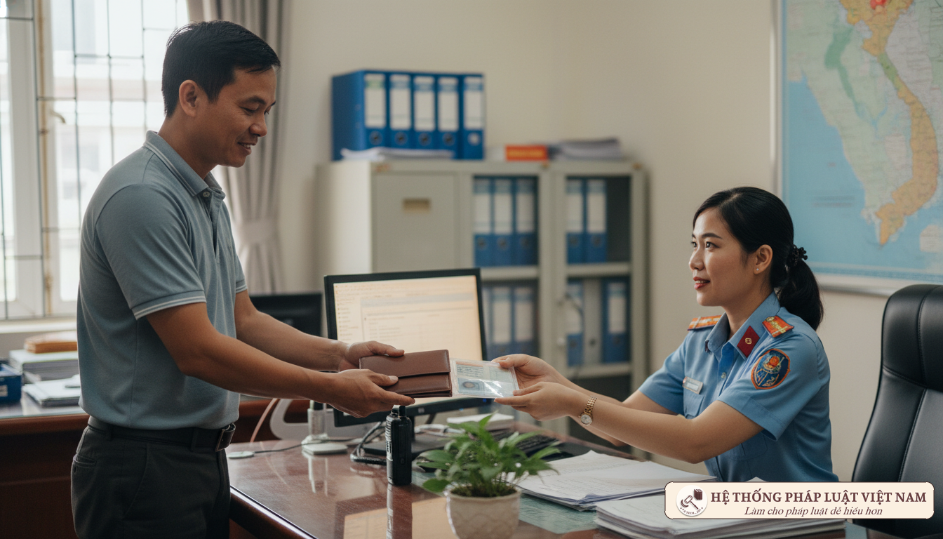 Bàn giao giấy tờ nhặt được cho Công an