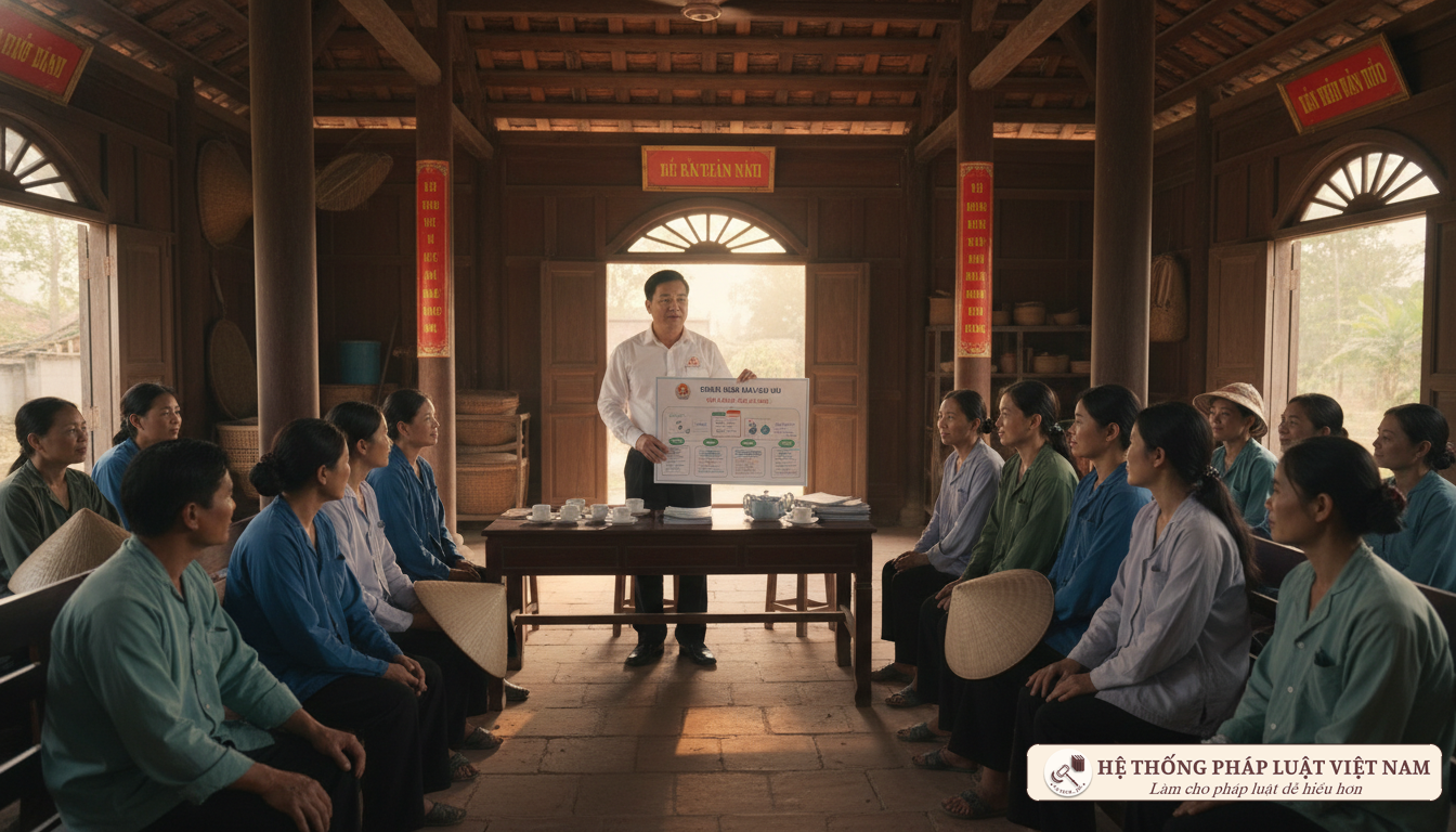 Cán bộ tư vấn bảo hiểm xã hội cho nông dân