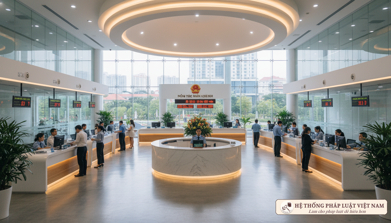 Người dân làm thủ tục tại trung tâm hành chính công