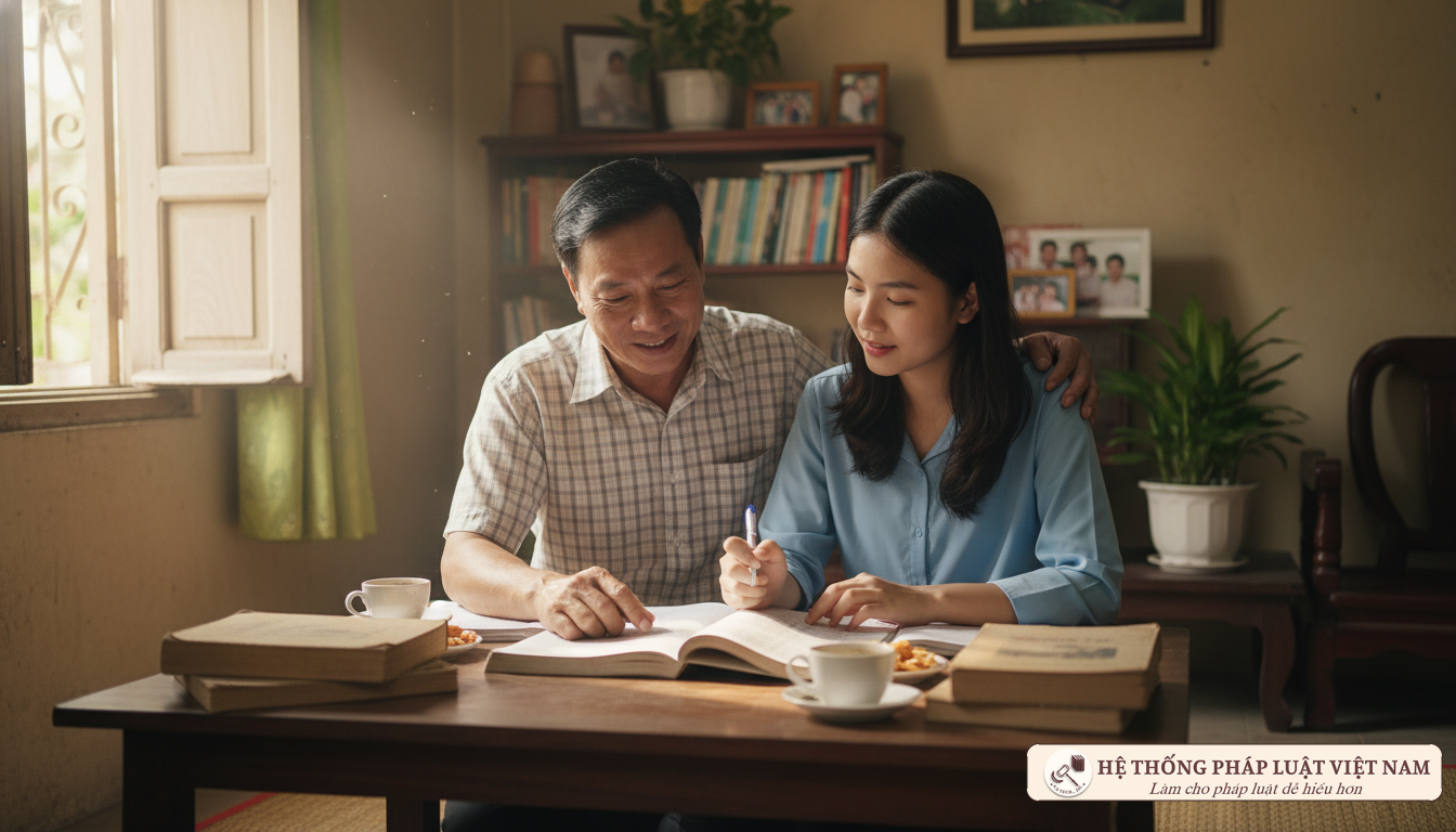 Anh trai giúp em gái học bài